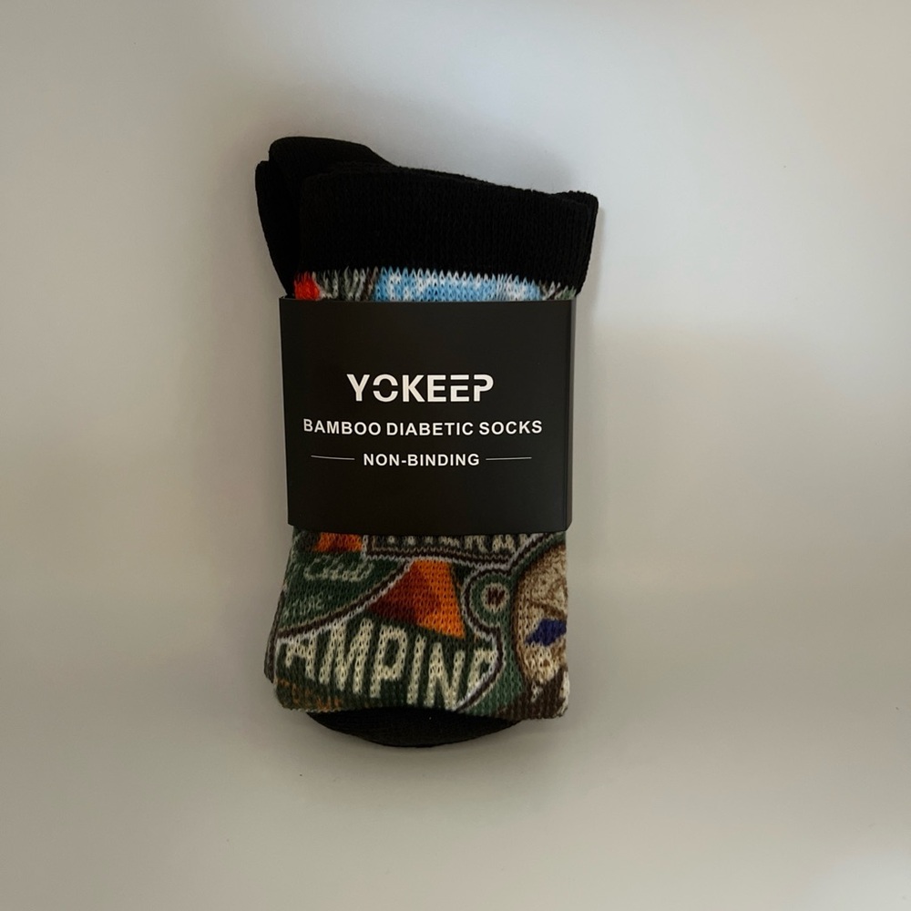 Black Bamboo Diabetic Non-Binding Socks - Multicolor Pattern